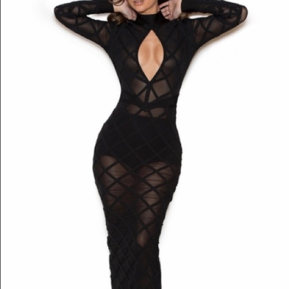Cross cross bandage see thru long dress